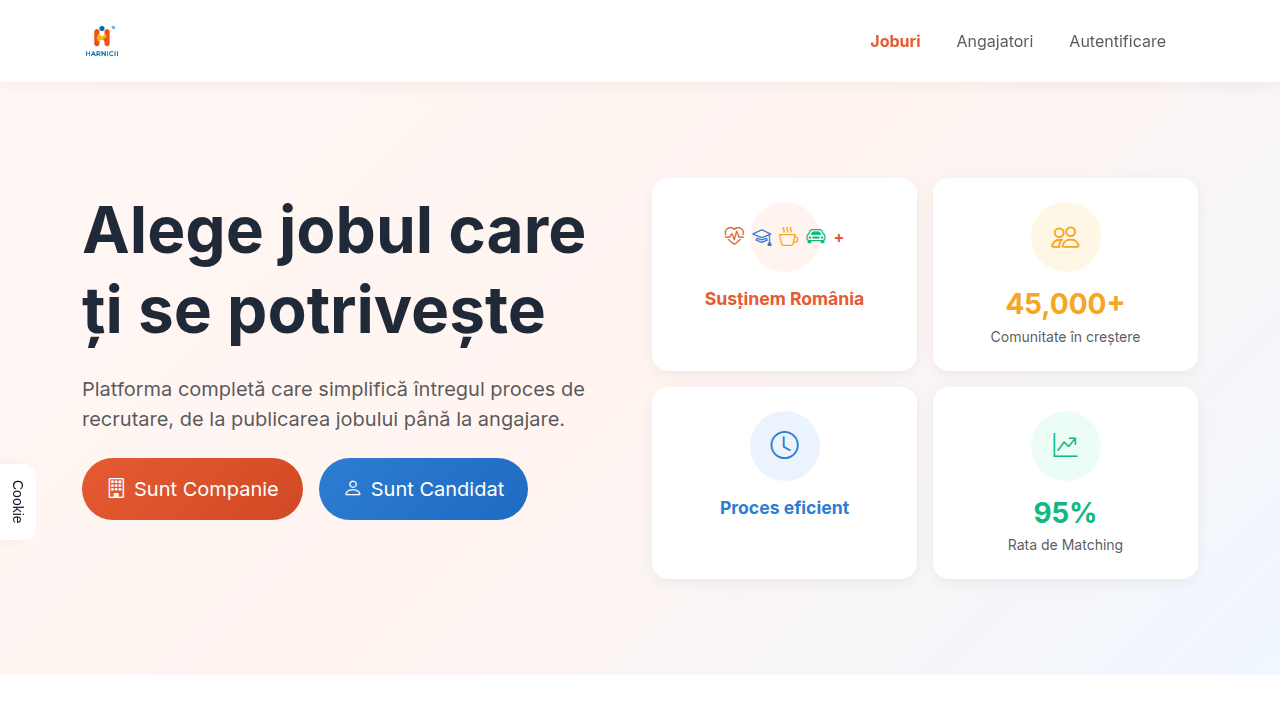 platforma web custom - harnicii.ro dezvoltata de RoboMarketing