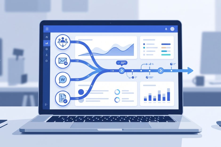 Servicii marketing automation: flux automatizat care conecteaza CRM, email si WhatsApp pentru un business din Romania
