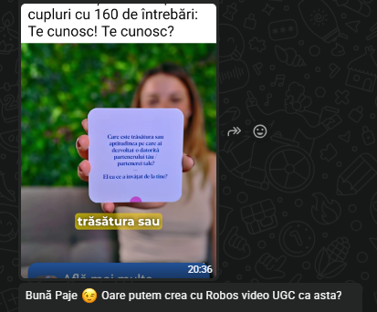 Cerinta primita pe WhatsApp: reclama video UGC pentru jocul de carti Te cunosc! Te cunosc?
